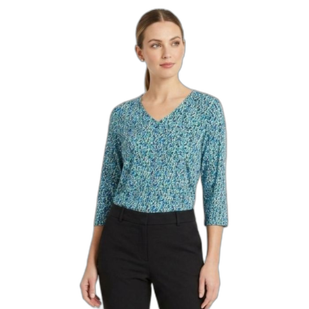 Laura Ashley Women's NWOT Blue Green Abstract Dot V-Neck 3/4 Sleeve Top Size 1X